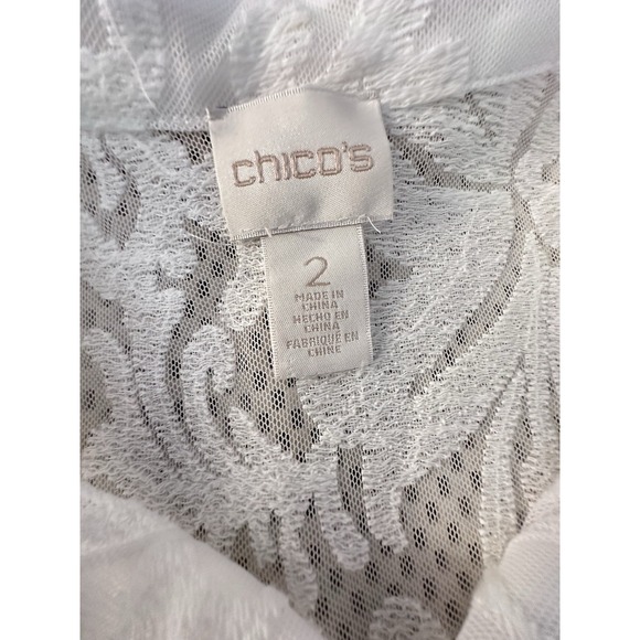 Chicos All Over White Lace Blouse Size 2 L/XL/12 Button Down Sheer Shirt Classic - Picture 3 of 6